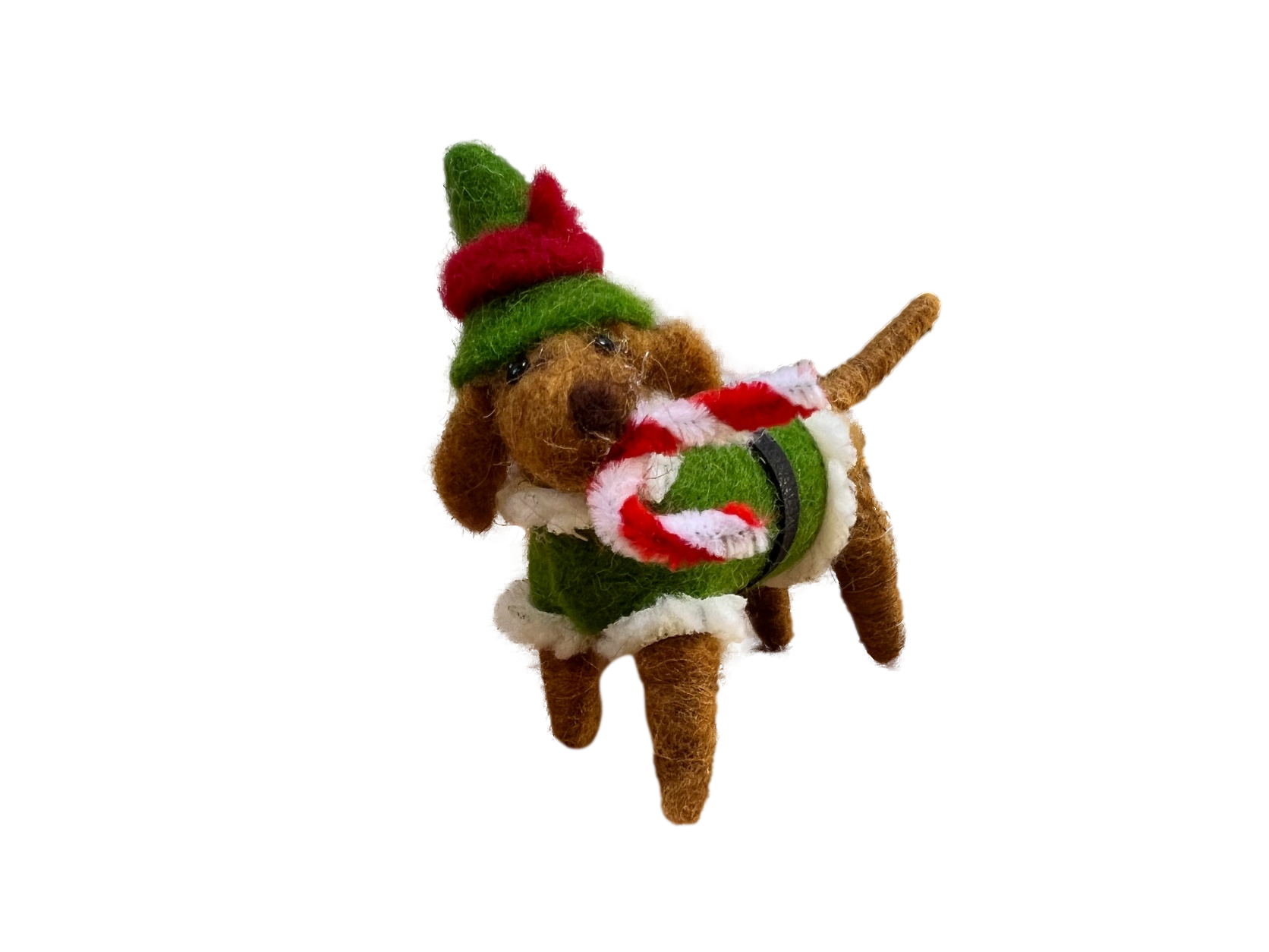 Originals Felt Elf Dog With Candy Cane Christmas Decoration